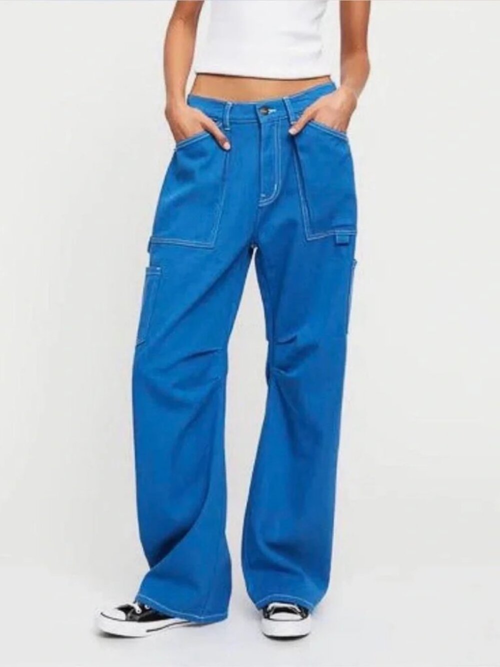 LIONESS Carpenter Pants Small Royal Blue 100% Cotton Denim